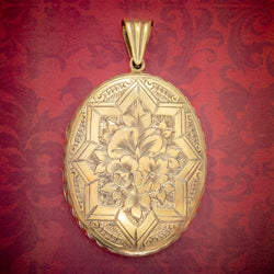ANTIQUE VICTORIAN FLORAL LOCKET SILVER 18CT GOLD GILT CIRCA 1880 COVER