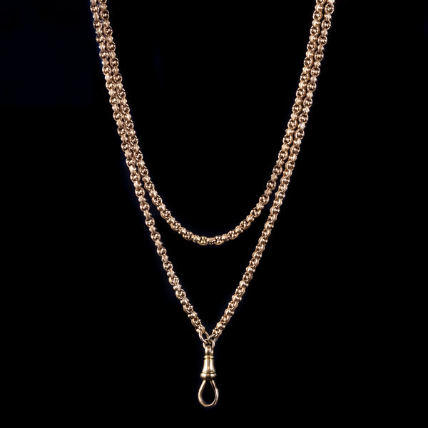 ANTIQUE VICTORIAN LONG GUARD CHAIN NECKLACE 18CT GOLD CIRCA 1880