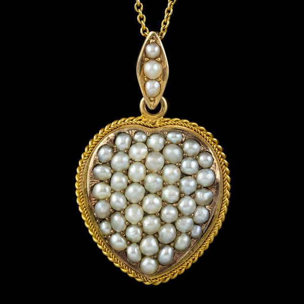 ANTIQUE VICTORIAN NATURAL PEARL HEART PENDANT NECKLACE 18CT GOLD CIRCA 1880