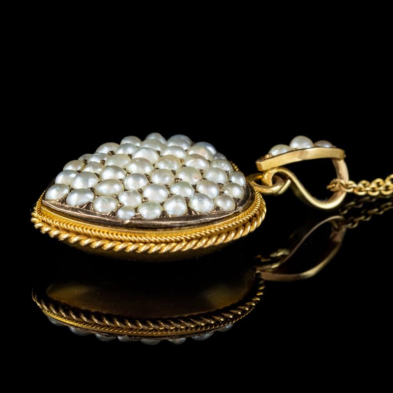 ANTIQUE VICTORIAN NATURAL PEARL HEART PENDANT NECKLACE 18CT GOLD CIRCA 1880