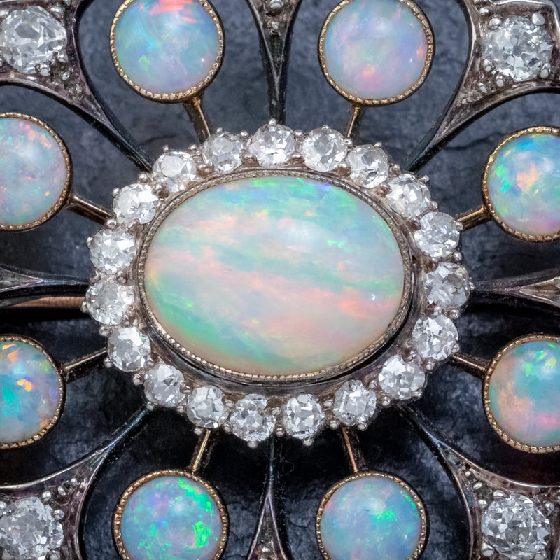 ANTIQUE VICTORIAN OPAL DIAMOND BROOCH NATURAL 5.1CT OPALS CIRCA 1900 CLOSE