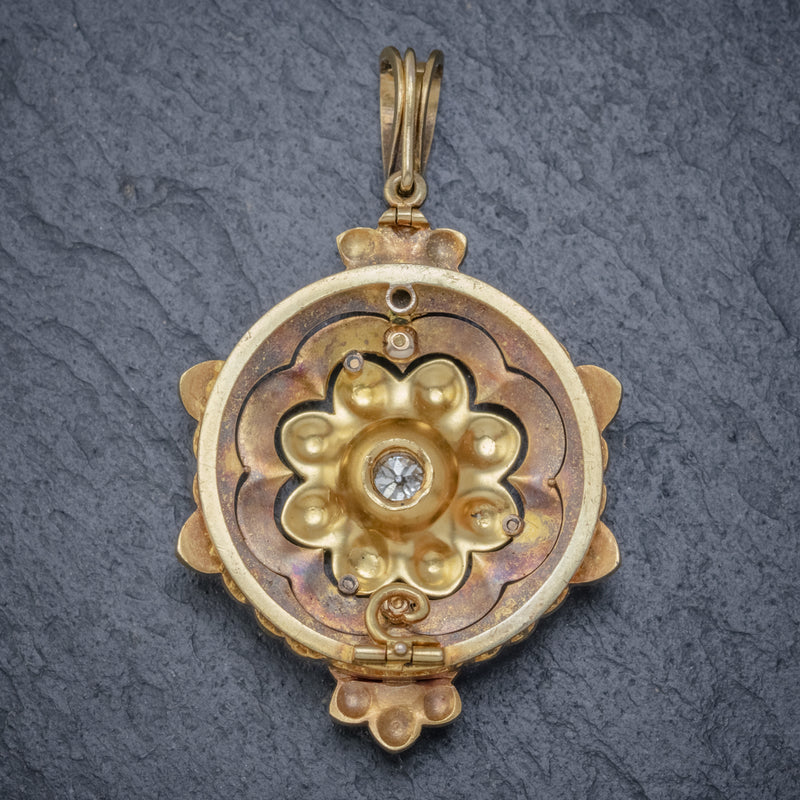 ANTIQUE VICTORIAN PEARL DIAMOND FLOWER PENDANT 18CT GOLD CIRCA 1900 BACK