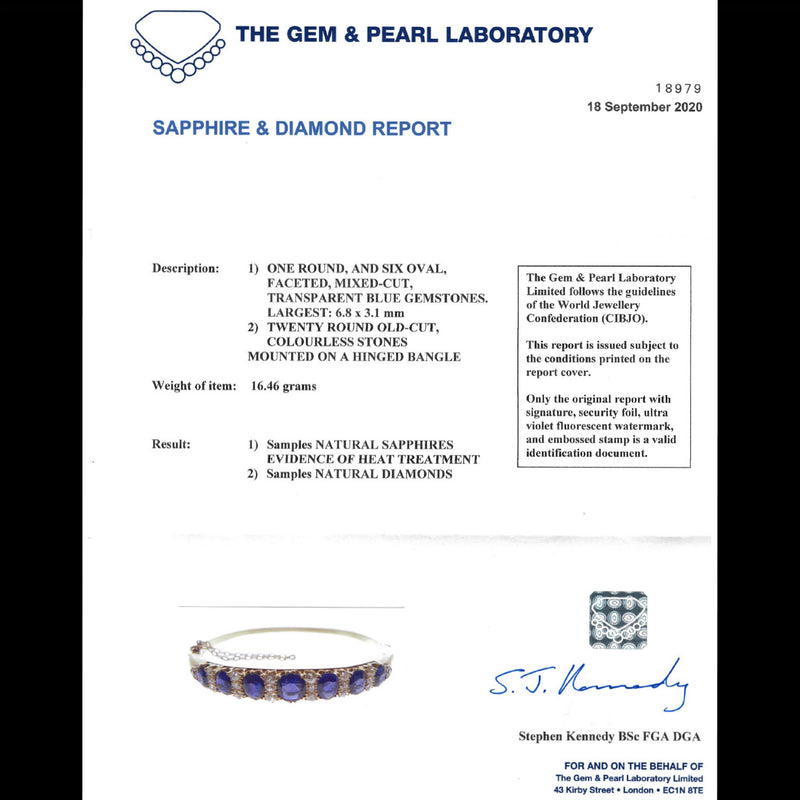 ANTIQUE VICTORIAN SAPPHIRE DIAMOND BANGLE 18CT GOLD 5.46CT OF NATURAL SAPPHIRE WITH CERT CERT