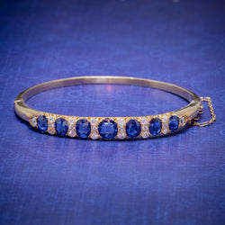 ANTIQUE VICTORIAN SAPPHIRE DIAMOND BANGLE 18CT GOLD 5.46CT OF NATURAL SAPPHIRE WITH CERT COVER