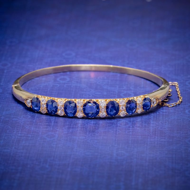 ANTIQUE VICTORIAN SAPPHIRE DIAMOND BANGLE 18CT GOLD OF