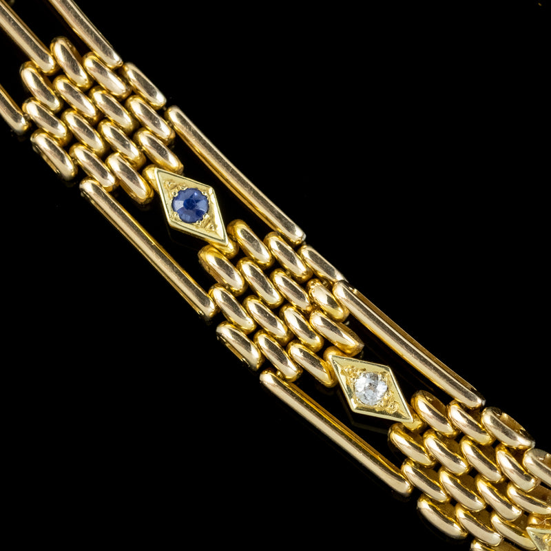 ANTIQUE VICTORIAN SAPPHIRE DIAMOND GATE BRACELET 15CT GOLD CIRCA 1900