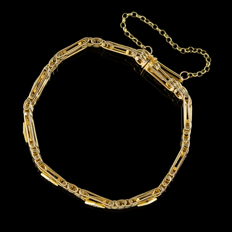 ANTIQUE VICTORIAN SAPPHIRE DIAMOND GATE BRACELET 15CT GOLD CIRCA 1900