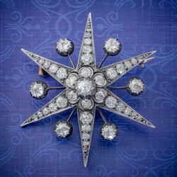 ANTIQUE VICTORIAN STAR BROOCH PENDANT 18CT GOLD SILVER 4.30CT DIAMONDS BOXED CIRCA 1900 COVER