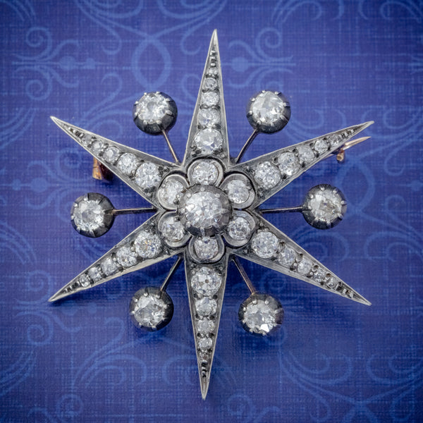ANTIQUE VICTORIAN STAR BROOCH PENDANT 18CT GOLD SILVER 4.30CT DIAMONDS BOXED CIRCA 1900 COVER