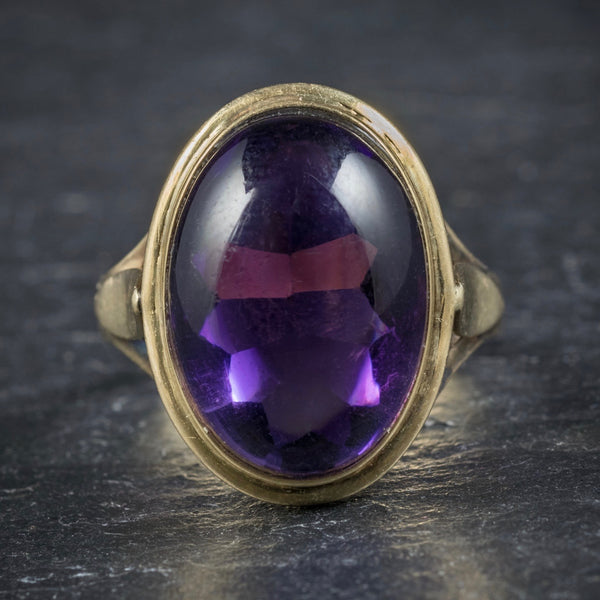 Antique Arts and Crafts Cabochon Amethyst Ring 18ct Gold Circa 1900 FRONT