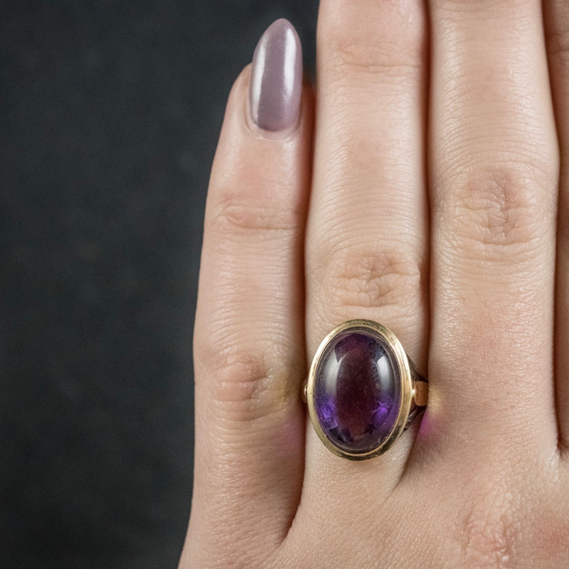 Antique Arts and Crafts Cabochon Amethyst Ring 18ct Gold Circa 1900 HAND