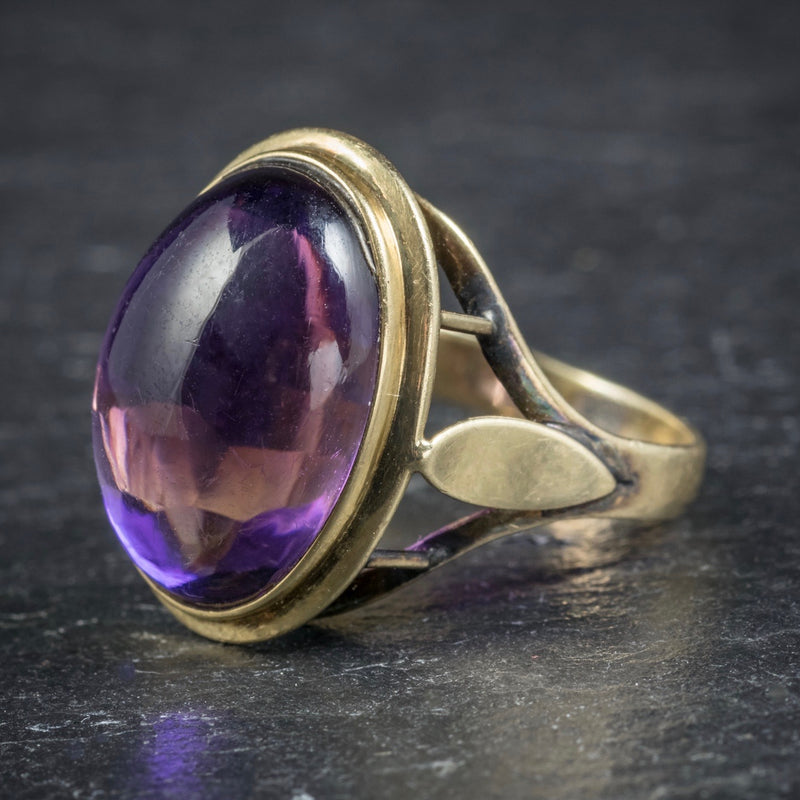 Antique Arts and Crafts Cabochon Amethyst Ring 18ct Gold Circa 1900 SIDE1