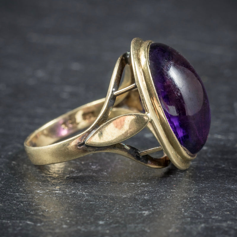 Antique Arts and Crafts Cabochon Amethyst Ring 18ct Gold Circa 1900 SIDE2