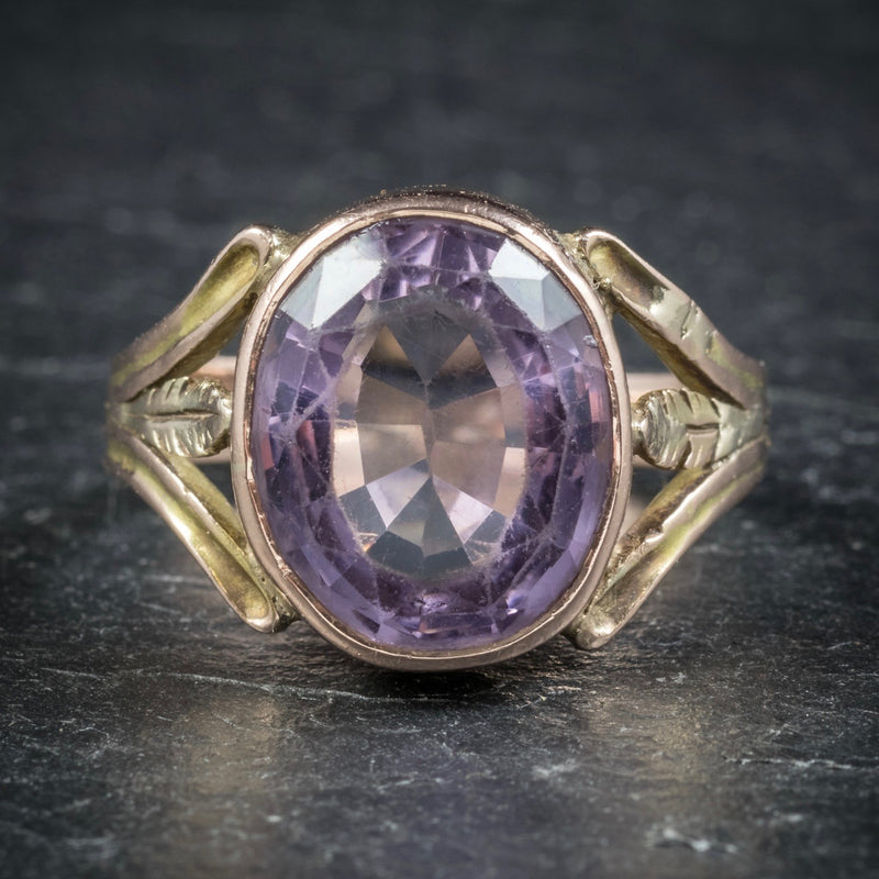 Antique Arts and Crafts Purple Spinel Ring 15ct Gold Circa 1900 FRONT