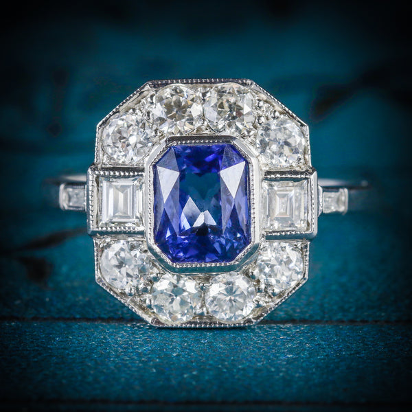 ANTIQUE ART DECO SAPPHIRE DIAMOND RING 18CT CIRCA 1920 COVER