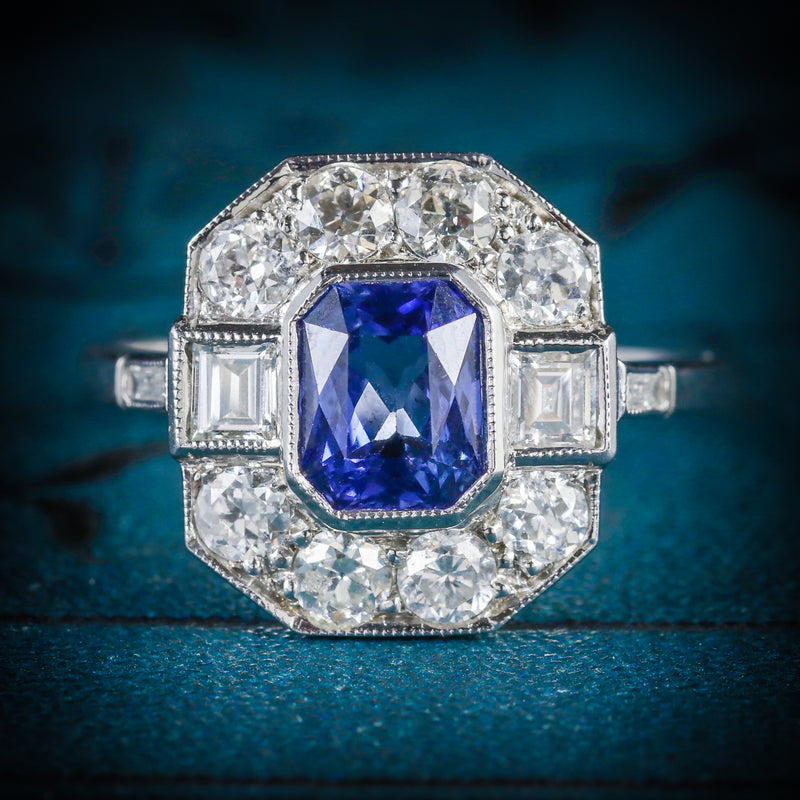 ANTIQUE ART DECO SAPPHIRE DIAMOND RING 18CT CIRCA 1920 COVER