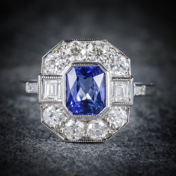 ANTIQUE ART DECO SAPPHIRE DIAMOND RING 18CT CIRCA 1920 FRONT