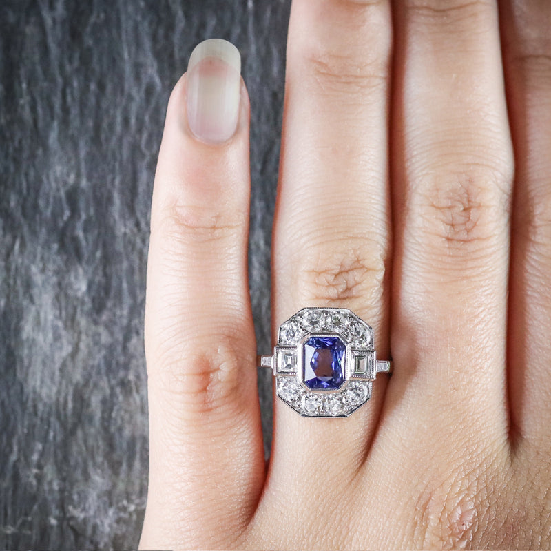 ANTIQUE ART DECO SAPPHIRE DIAMOND RING 18CT CIRCA 1920 HAND