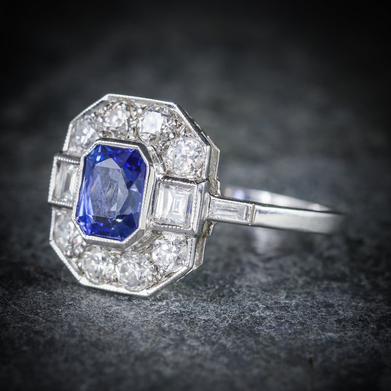 ANTIQUE ART DECO SAPPHIRE DIAMOND RING 18CT CIRCA 1920 SIDE