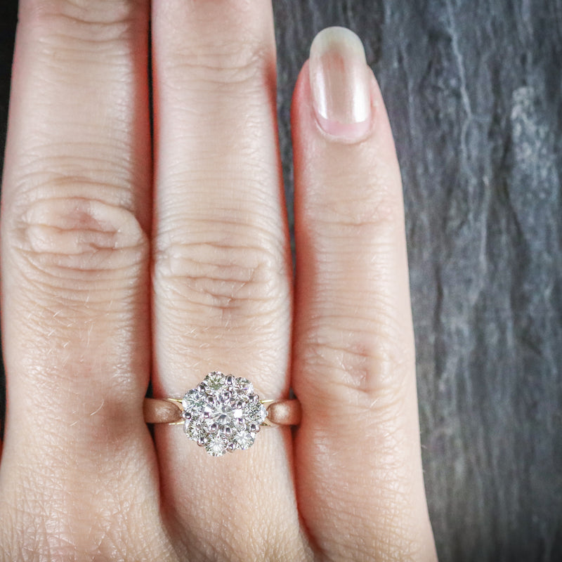 ANTIQUE DIAMOND CLUSTER RING 1.40CT 14CT GOLD HAND