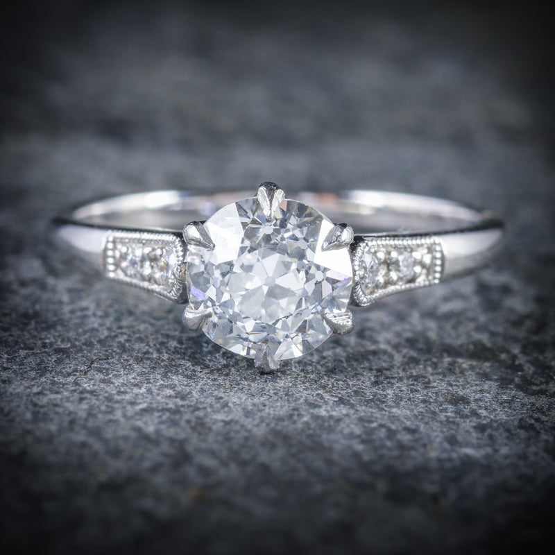 ANTIQUE DIAMOND SOLITAIRE ENGAGEMENT RING 1.50CT DIAMOND VVS1 FRONT