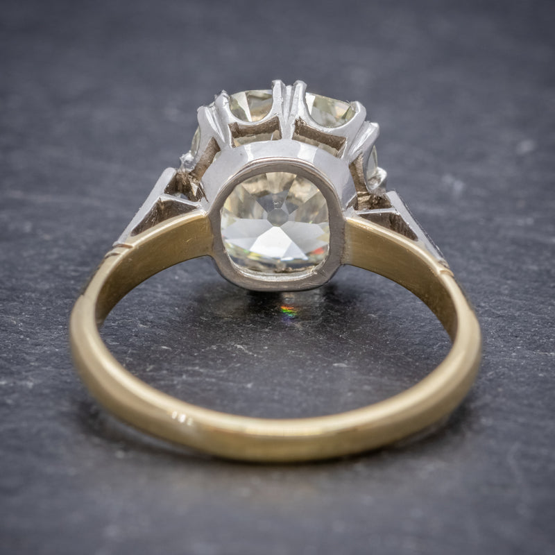 Antique Edwardian 3.88ct Diamond Solitaire Engagement Ring 18ct Gold Platinum Circa 1915 BACK