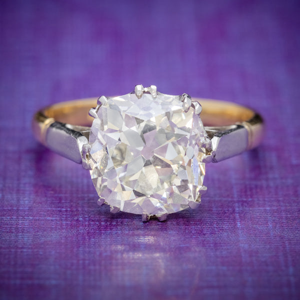 Antique Edwardian 3.88ct Diamond Solitaire Engagement Ring 18ct Gold Platinum Circa 1915 COVER