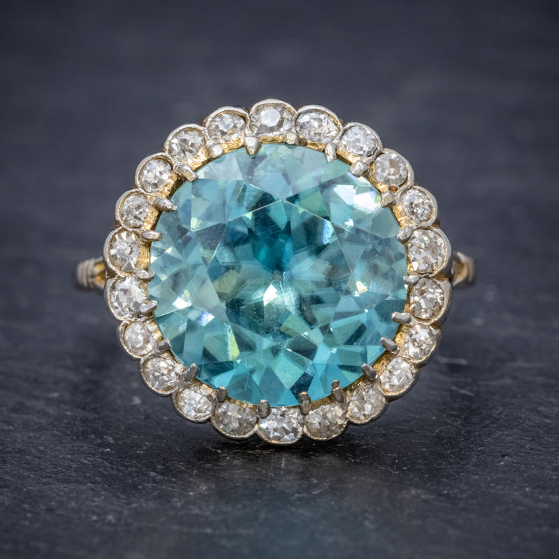 Antique Edwardian 8ct Blue Zircon Cluster Ring Circa 1905 front