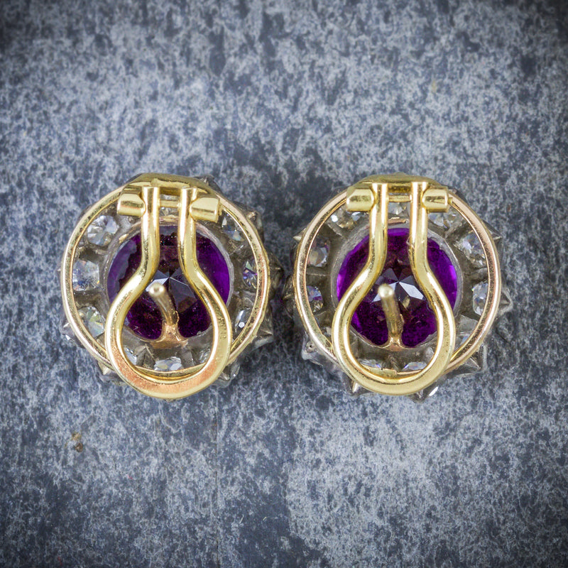 ANTIQUE EDWARDIAN AMETHYST DIAMOND EARRINGS 18CT GOLD CIRCA 1910 BACK