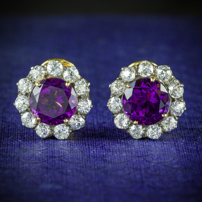 ANTIQUE EDWARDIAN AMETHYST DIAMOND EARRINGS 18CT GOLD CIRCA 1910 COVER