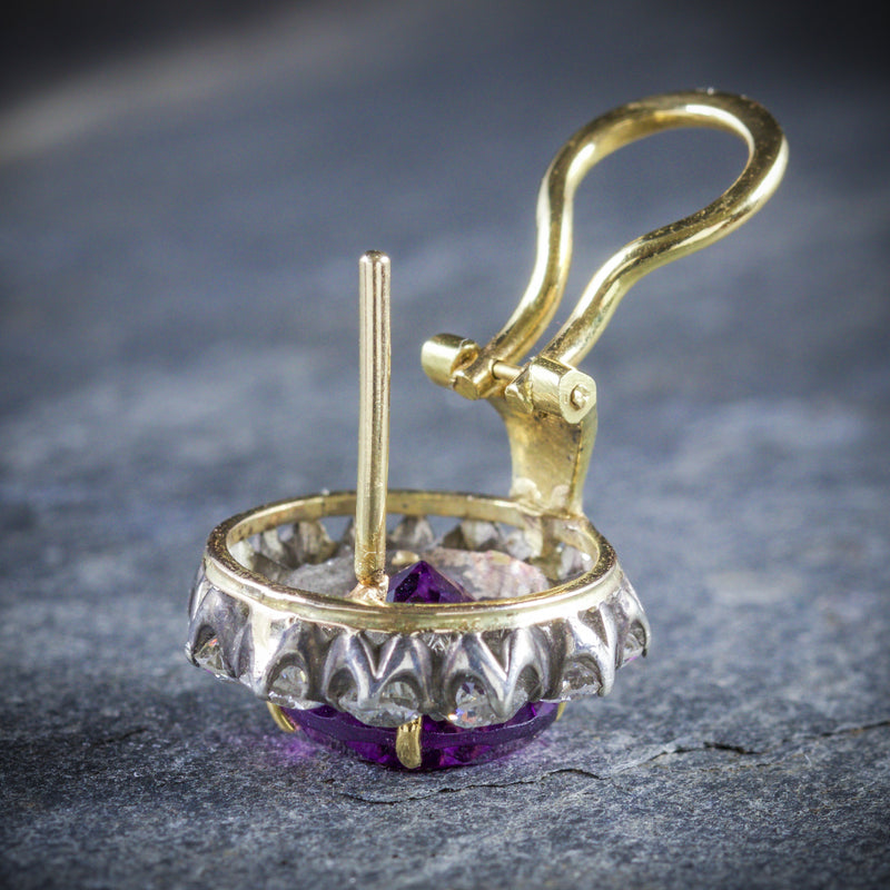 ANTIQUE EDWARDIAN AMETHYST DIAMOND EARRINGS 18CT GOLD CIRCA 1910 OPEN
