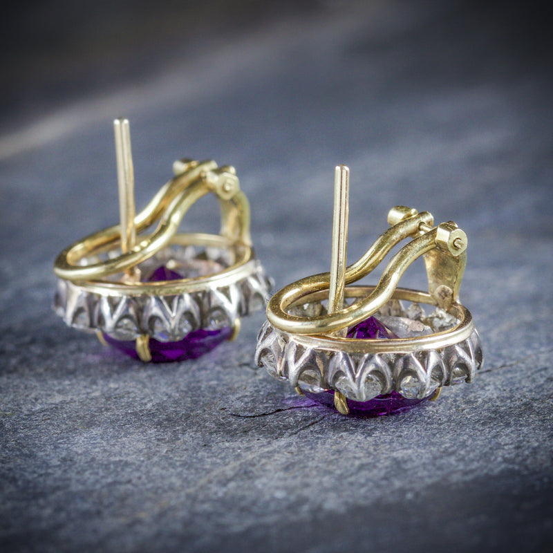 ANTIQUE EDWARDIAN AMETHYST DIAMOND EARRINGS 18CT GOLD CIRCA 1910 SIDE