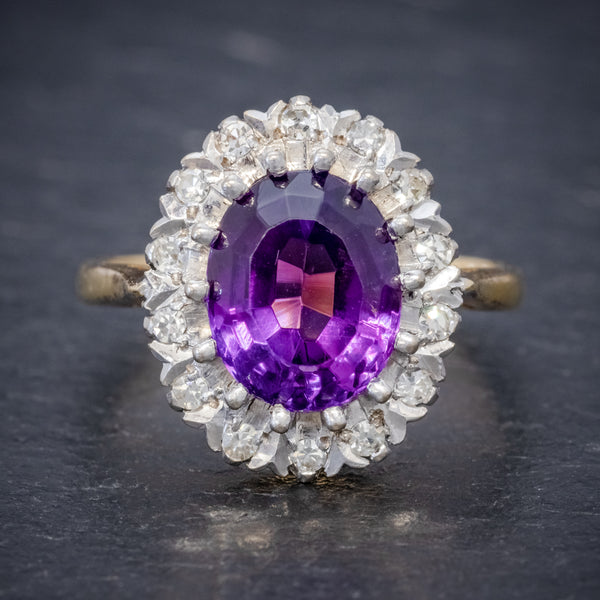 ANTIQUE EDWARDIAN AMETHYST DIAMOND RING 18CT GOLD 3.25CT AMETHYST CIRCA 1915 FRONT