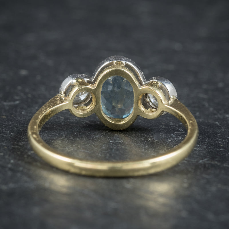 Antique Edwardian Aquamarine Trilogy Ring 18ct Gold Circa 1910 BACK