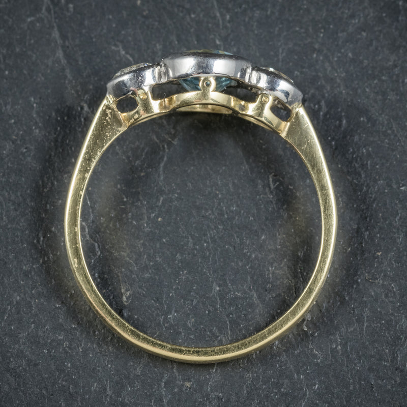 Antique Edwardian Aquamarine Trilogy Ring 18ct Gold Circa 1910 TOP