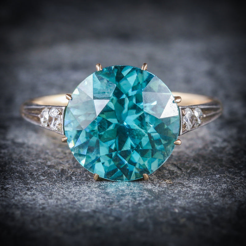 ANTIQUE EDWARDIAN BLUE ZIRCON RING 18CT GOLD 4.50CT BLUE ZIRCON ...