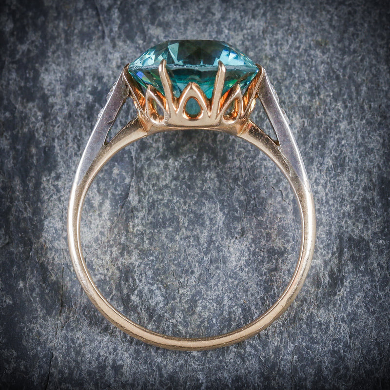 ANTIQUE EDWARDIAN BLUE ZIRCON DIAMOND RING 18CT GOLD 4.50CT BLUE ZIRCON TOP