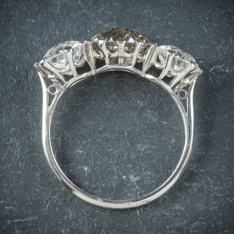 Antique Edwardian Brown Diamond Trilogy Ring Platinum Circa 1910 TOP