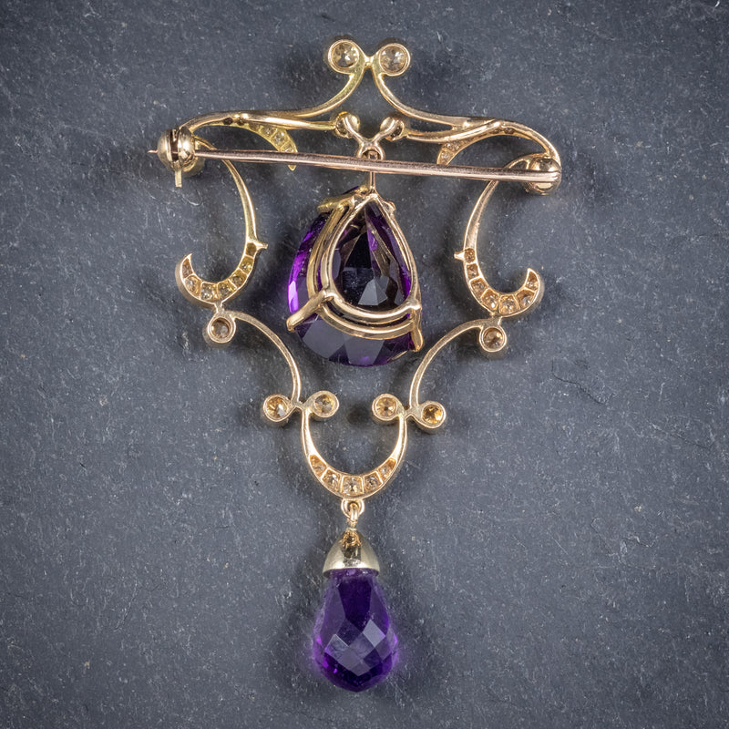 ANTIQUE EDWARDIAN DIAMOND AMETHYST BROOCH 18CT GOLD CIRCA 1910 BACK