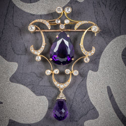 ANTIQUE EDWARDIAN DIAMOND AMETHYST BROOCH 18CT GOLD CIRCA 1910 COVER