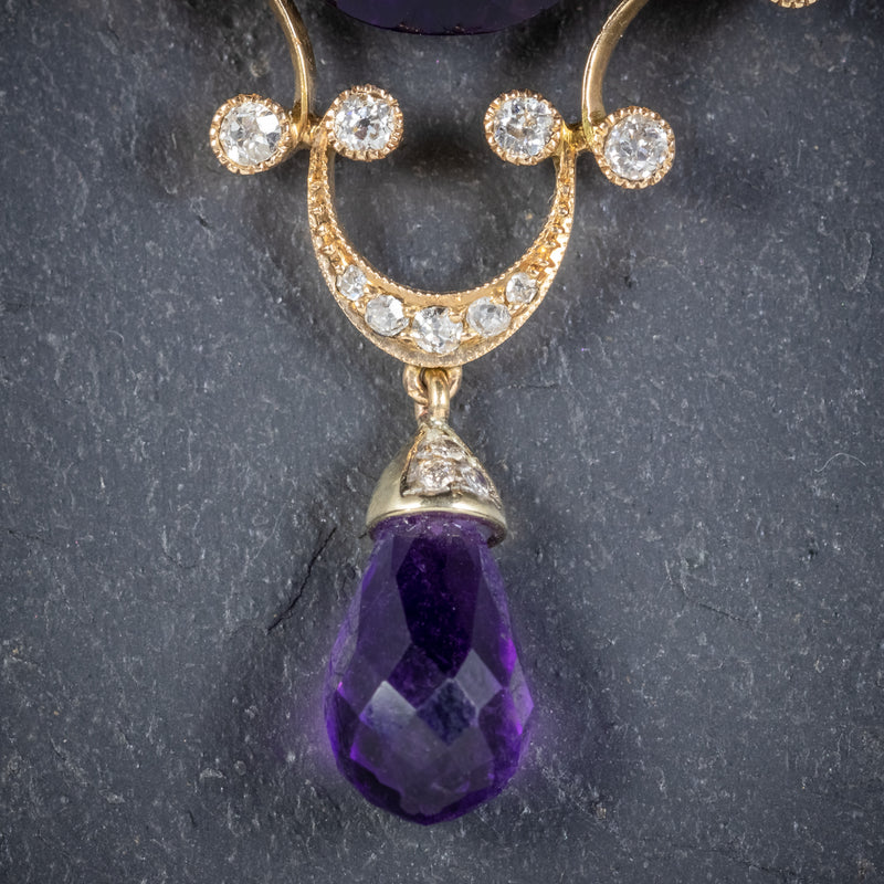ANTIQUE EDWARDIAN DIAMOND AMETHYST BROOCH 18CT GOLD CIRCA 1910 DROPPER