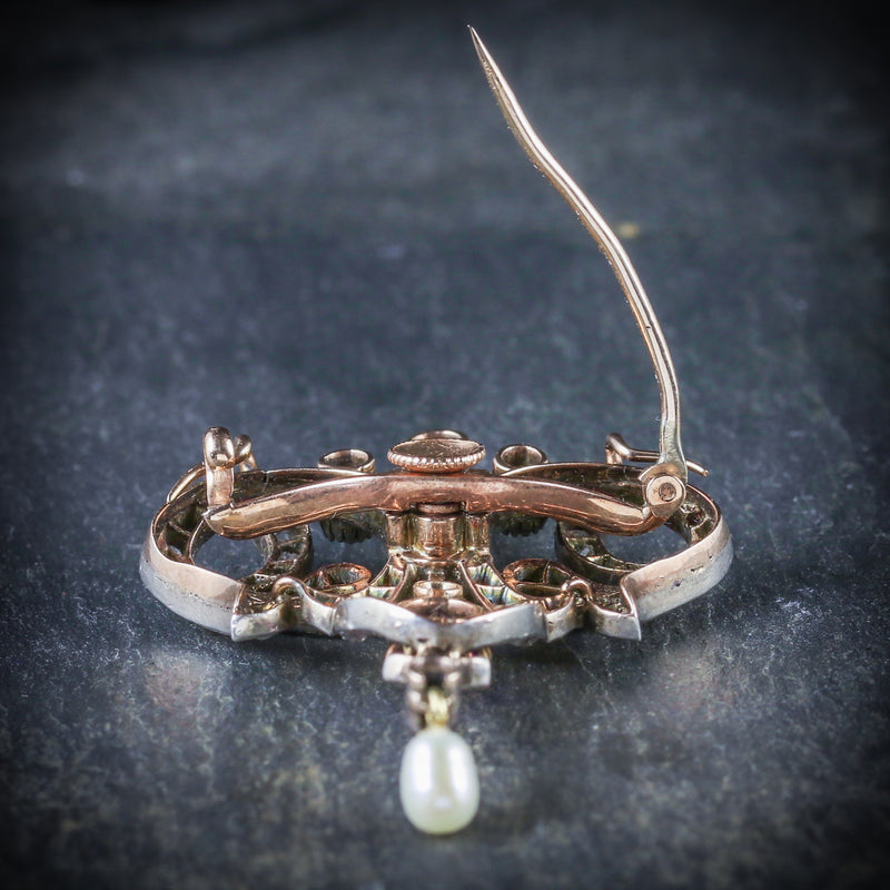 ANTIQUE EDWARDIAN DIAMOND BROOCH AMETHYST PEARL PLATINUM 18CT GOLD CIRCA 1910 PIN UP