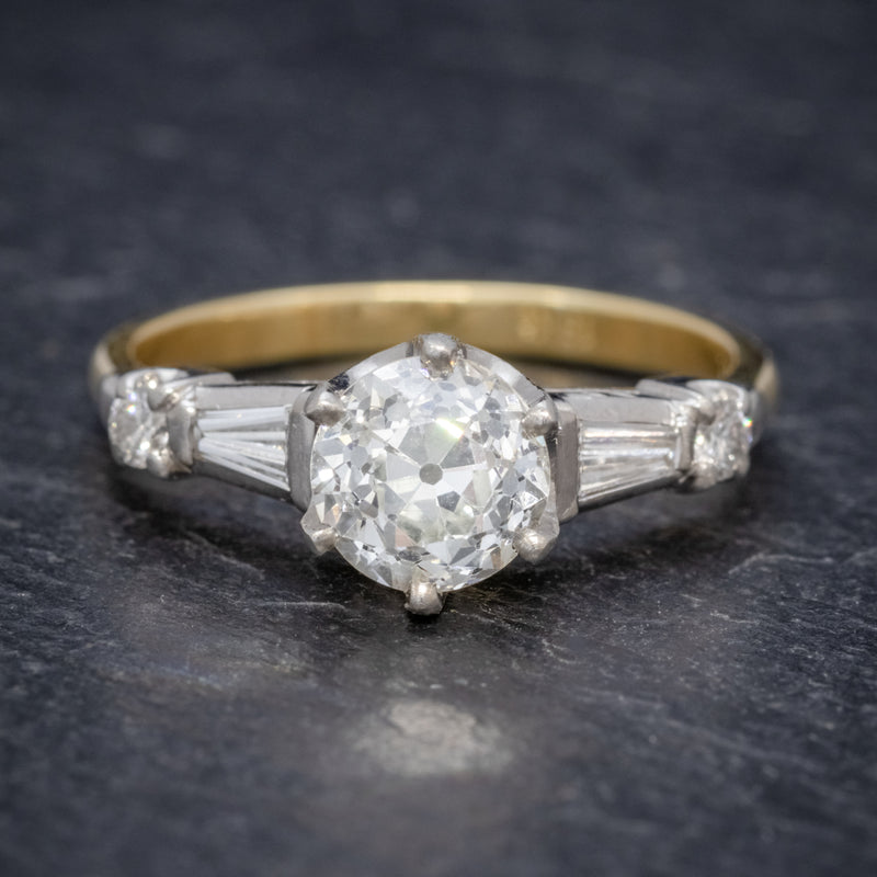 ANTIQUE EDWARDIAN DIAMOND RING 1.49CT DIAMOND SOLITAIRE 18CT GOLD PLATINUM CIRCA 1910 FRONT