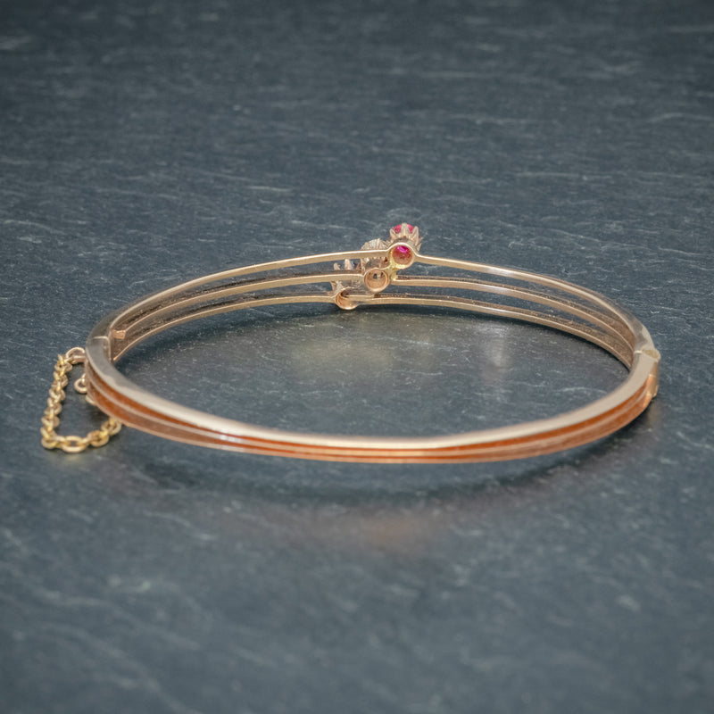 ANTIQUE EDWARDIAN DIAMOND SAPPHIRE RUBY BANGLE 15CT ROSE GOLD CIRCA 1910 back