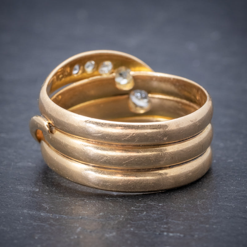 Antique Edwardian Diamond Snake Ring 18ct Gold Dated 1906 BACK