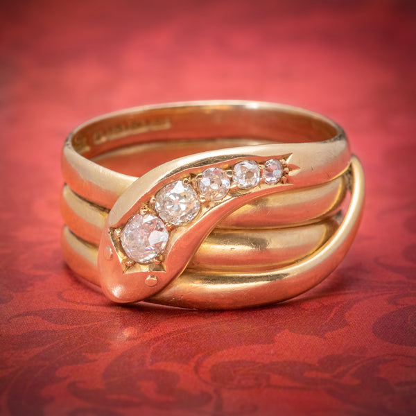 Antique Edwardian Diamond Snake Ring 18ct Gold Dated 1906 COVER