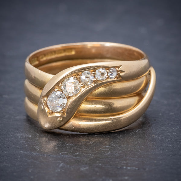 Antique Edwardian Diamond Snake Ring 18ct Gold Dated 1906 FRONT