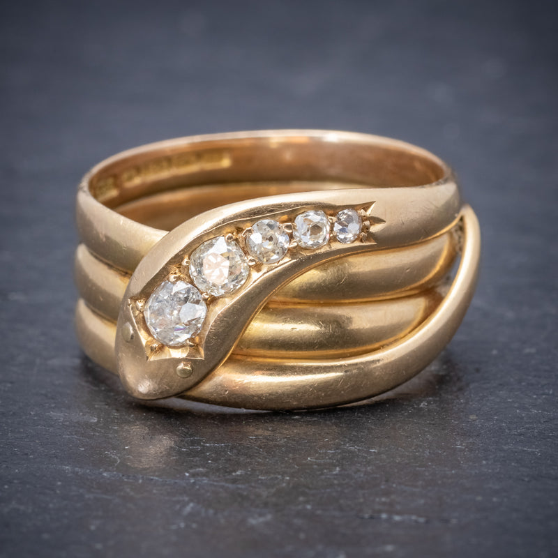Antique Edwardian Diamond Snake Ring 18ct Gold Dated 1906 FRONT