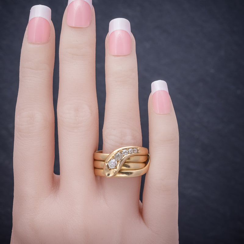 Antique Edwardian Diamond Snake Ring 18ct Gold Dated 1906 HAND