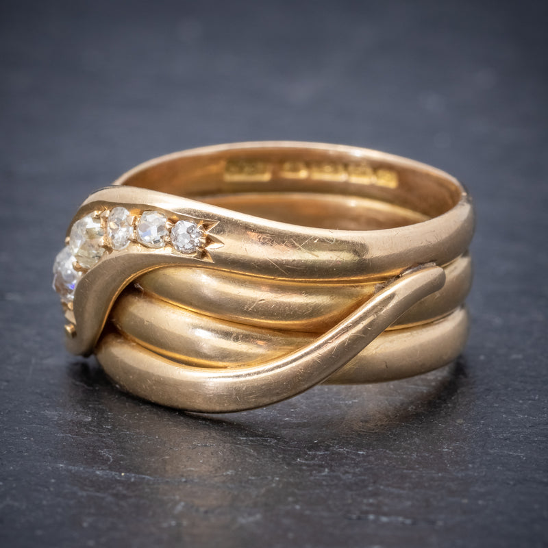 Antique Edwardian Diamond Snake Ring 18ct Gold Dated 1906 SIDE
